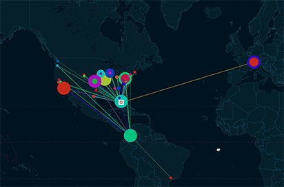 Attack Operations Theater screenshot: global map of live network activity
