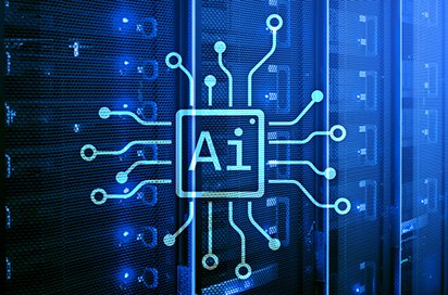 AI processor connected across a server room, representing automated workflows