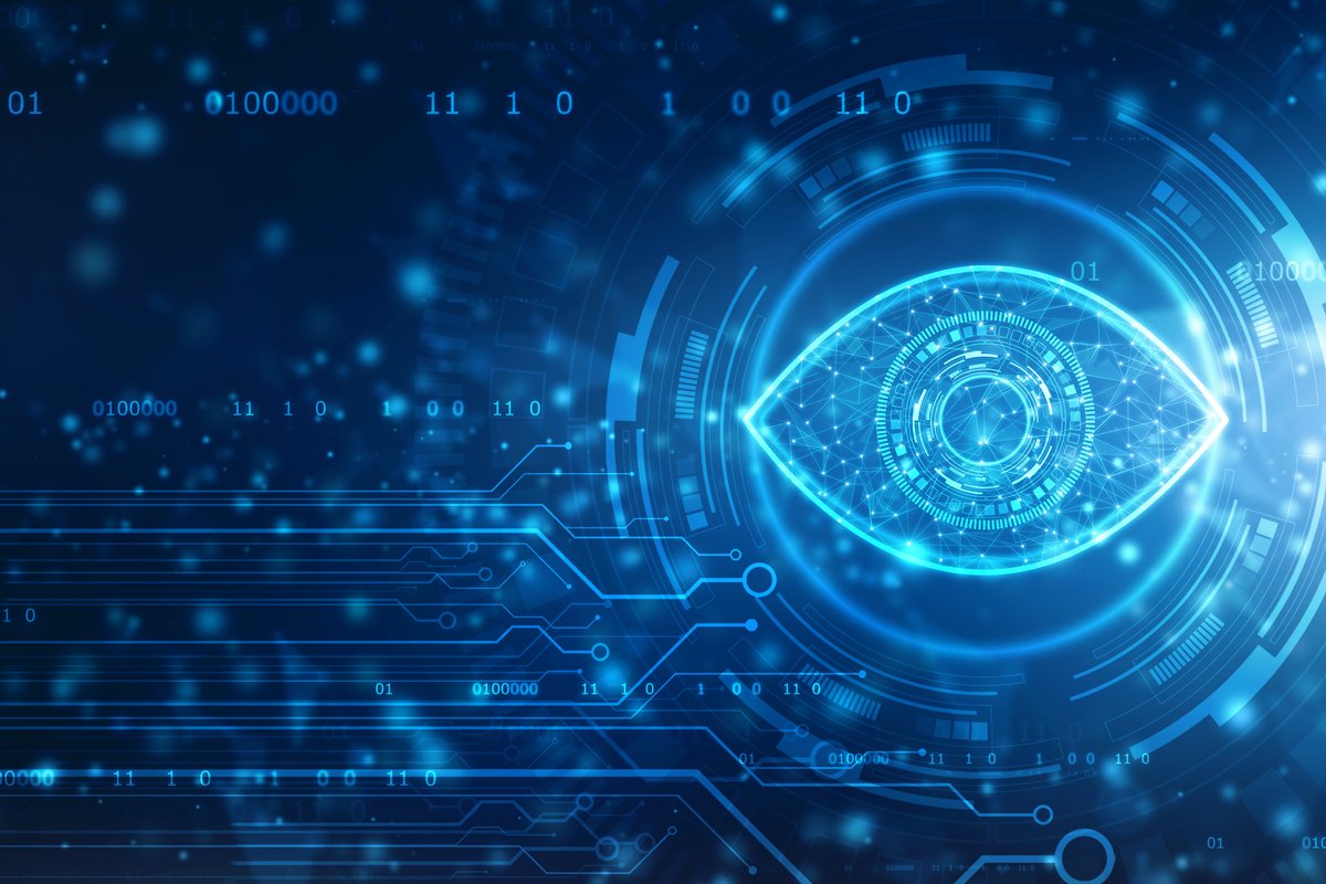 Digital eye over circuitry, representing network visibility